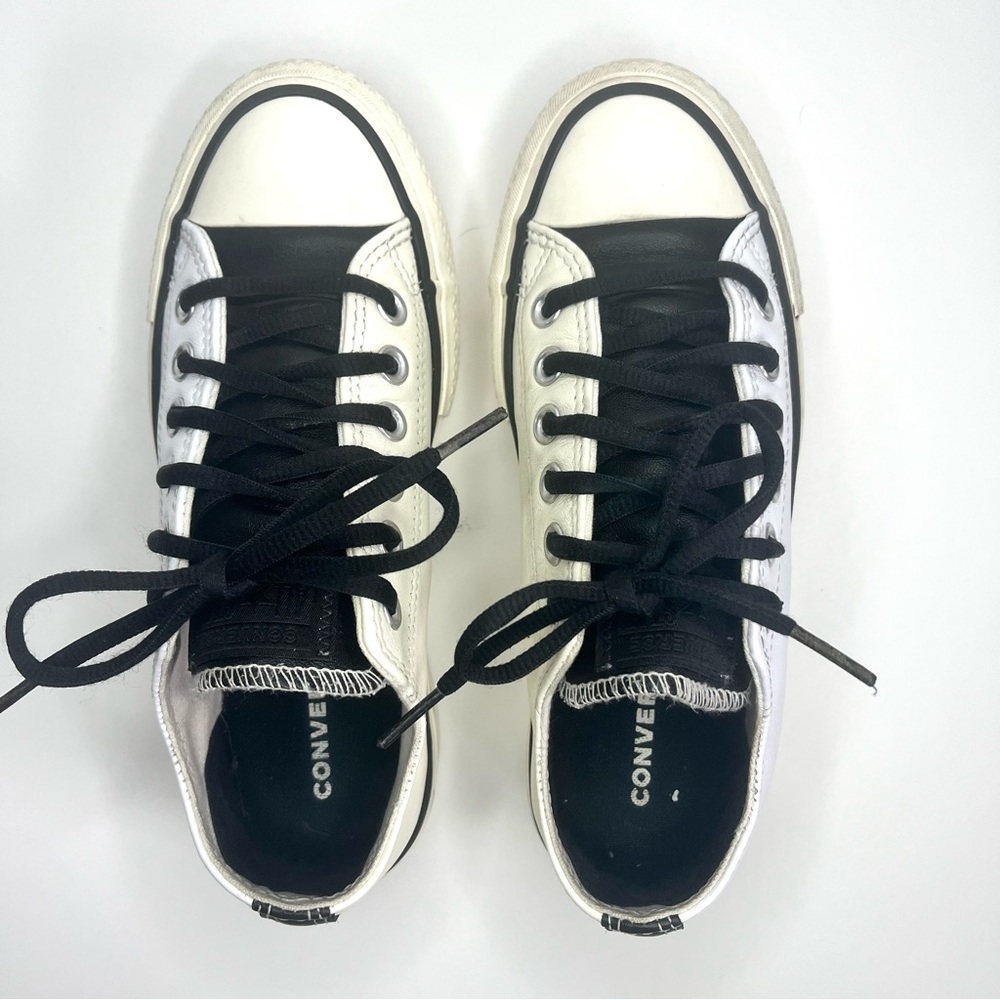 Converse White/Off White Leather Low Lift Sneakers